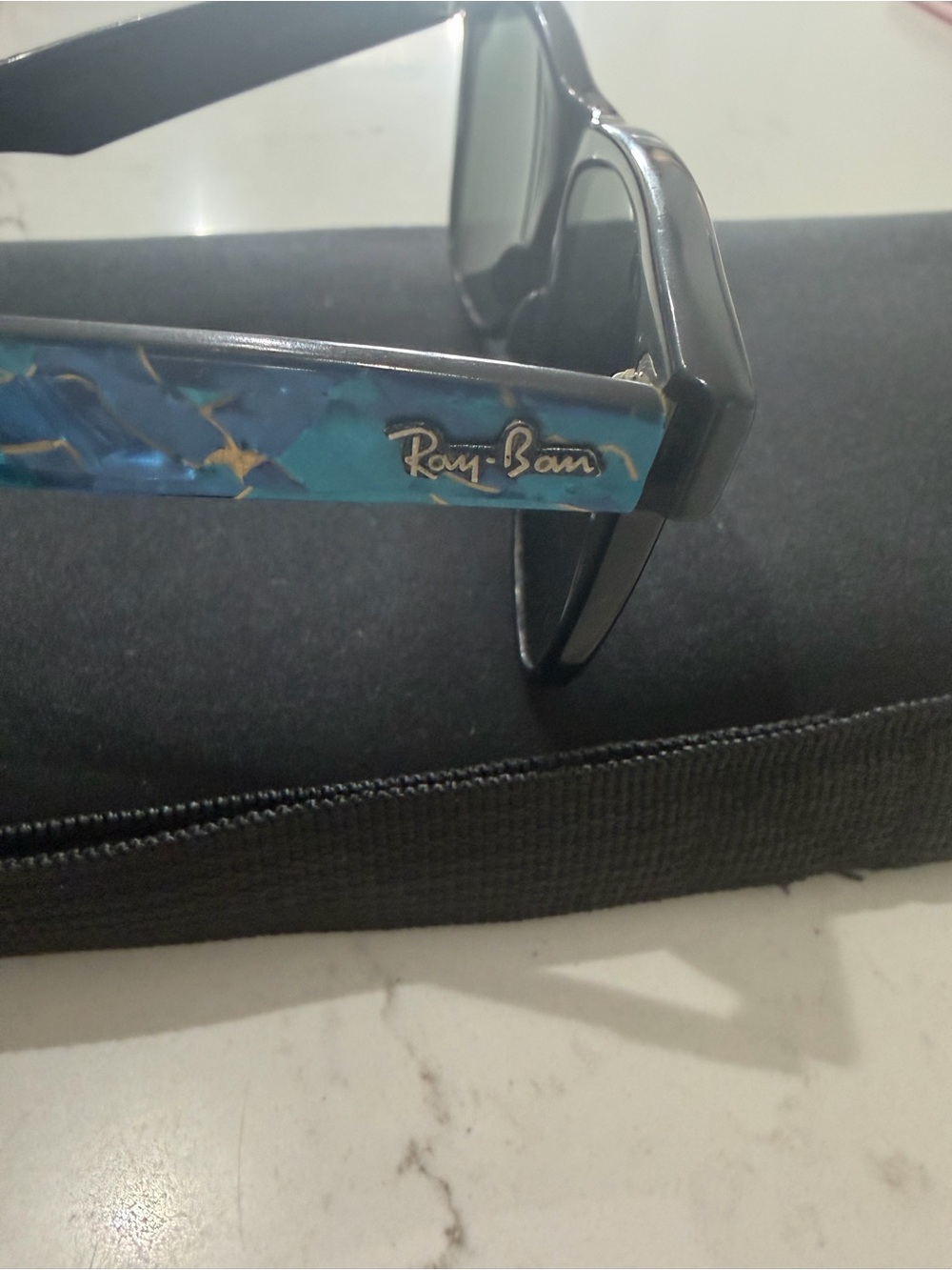 Ray-Ban Black Frame Sunglasses with Blue mosaic Patterned Temples - Picture 4 of 4